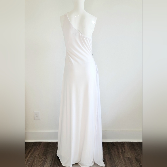 Nude White One Shoulder Crystal Sequin Evening Wedding Prom Bridal Gown Sz 8 - Picture 5 of 16
